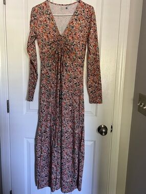 Floral Ruched Front Long Sleeve Maxi Dress - NWOT, Sm